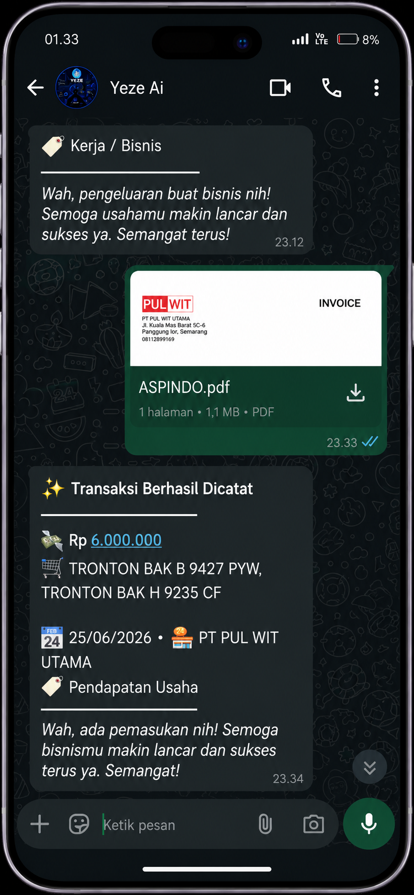 Slide transaksi berhasil dicatat